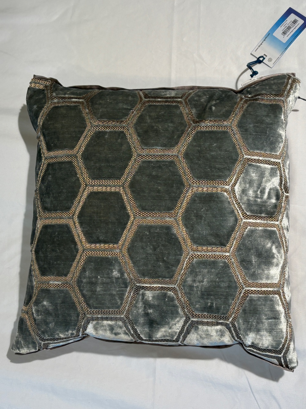 Designers Guild Hexagon Pattern “Manipur” Velvet Accent Pillow in Silver NWT
